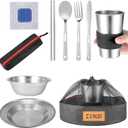 Outdoor Camping Mess Kit - 1 to 2 persons Camping Dishes Includes Cups, Bowls, Dishes, Knives, Forks, Spoons, Etc, Camping Dinnerware Set with Mesh Bag is Easy to Carry Camping Tableware Set (1 person set black)