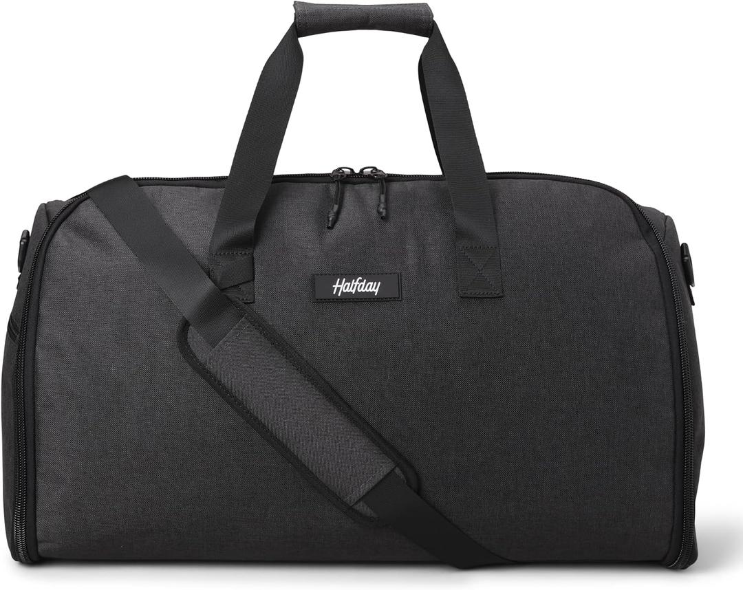 Halfday Convertible 2-in-1 Garment Duffel Weekender Bag 45L: Wrinkle-Free Travel (Hanging Suit Compartment, Shoe Pockets, Trolley Sleeve), Durable & Water-Resistant Carry-on, Shadow
