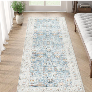 jinchan Runner Rug 2x6 - Hallway Rug Kitchen Washable Runner Vintage Floral Boho Lightweight Thin Non-Slip Retro Distressed Carpet for Entryway Bathroom Bedroom Laundry Room Light Blu