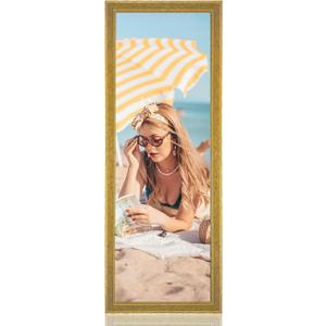 Wood 5x15 Frame Gold, Ornate Natural 15x5in Poster Picture Frame, Modern Golden 5 x 15inch Gallery Wall Photo Frame with HD Plexiglass, Horizontal Vertical Wall Mounting Display 1pcs