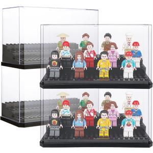 4PCS Minifigures Display Case for Action Figures Blocks Collectibles, Clear Acrylic Display Box for Lego Lovers, Dustproof Building Block Display Storage Case for Lego Figure Toys Collection, Black