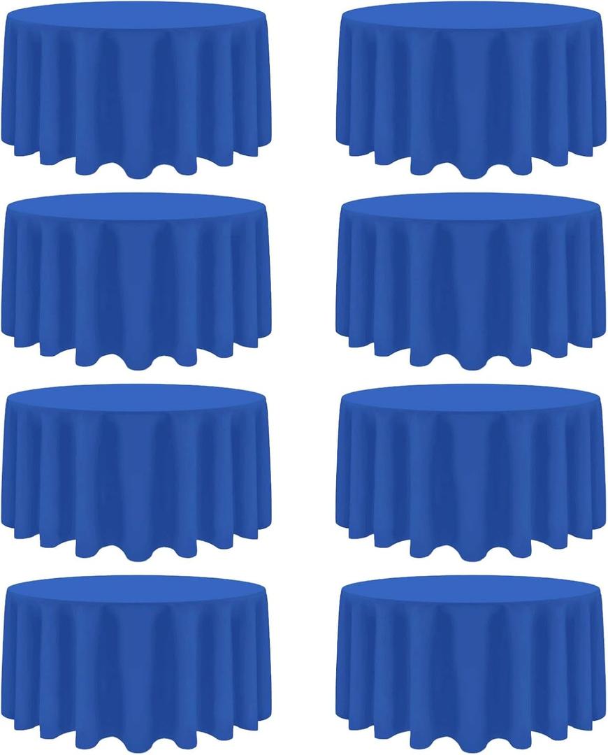 8 Pack Royal Blue Round Tablecloth 120 Inch Wrinkle Resistant Blue Table Cloth Reusable and Washable Polyester Fabric for Buffet Wedding Party and Banquet