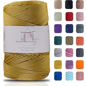 Makromecity, Polyester Macrame Cord 2mm x 250 Yards (750 feet) 2mm Polypropylene Macrame Cord for Macrame Art & Crafts for Wall Hangings, Bags, Underplate, Rug (1 Skein, Mustard)