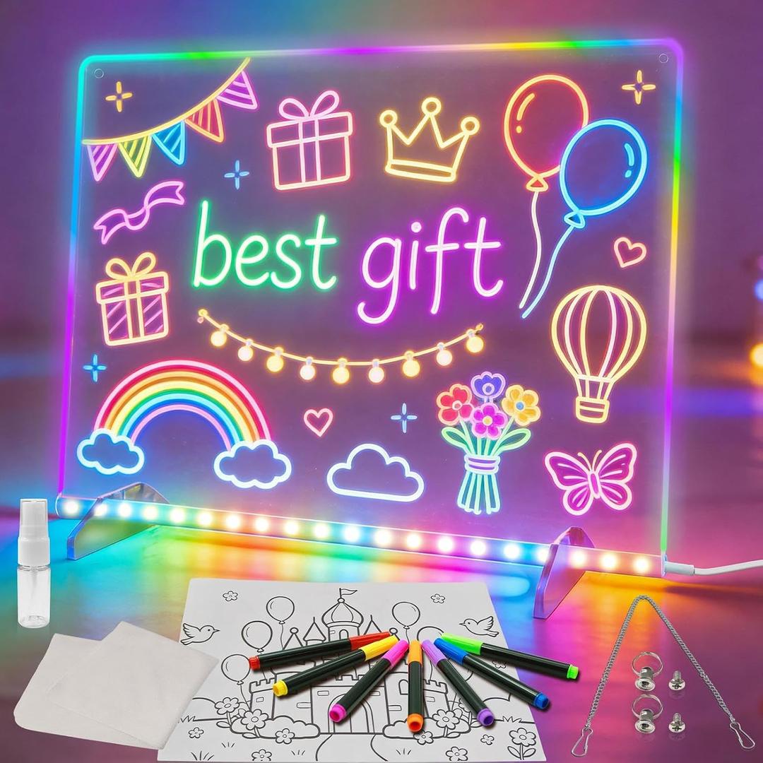 Led Note Board with Colors,16''Drawing Tablet,6 Modes & 8 Colors Light Up Drawing Board,Kids Toy with 13 Light Effects,Birthday Holiday Day Gifts for Girls & Boys Age 3+,Tracing Book（White）
