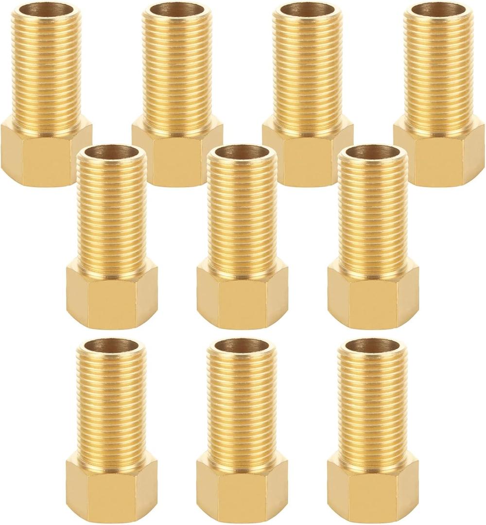 10 PCS Brass Pipe Fittings, 1/2" Female to 1/2" Male Pipe Longer Fitting Converter Adapter, 1/2 inch Brass Extension Pipe Nipple Connector(Length 1.96 Inch/50 mm)
