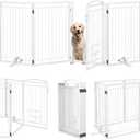 Metal Freestanding Dog Gate with Cat Door for Indoor&Outdoor,120" Extra Wide Foldable Pet Gate,32" Tall Foldable Indoor Dog Fence for Wide Openings Stairs,Deck,Yard,Doorways(6 Panels,White)