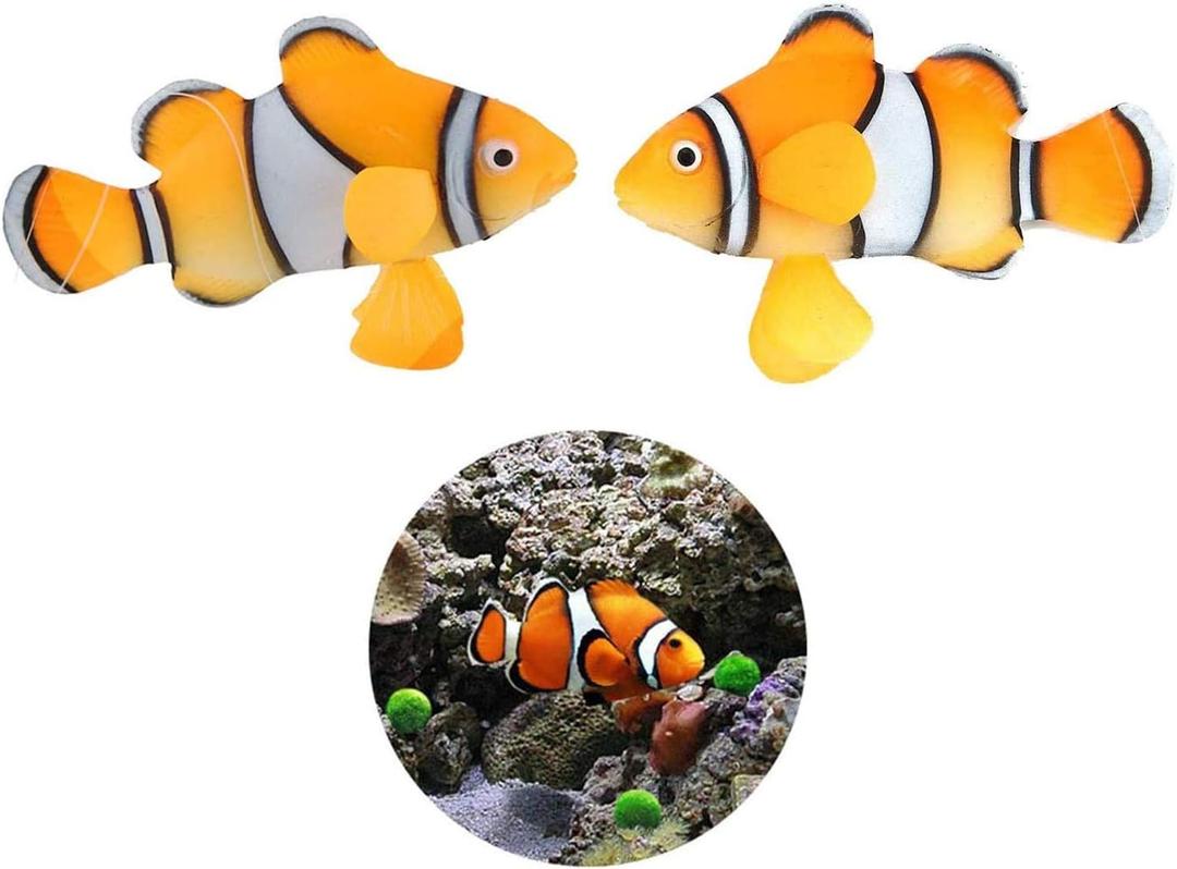 XMHF 2 Pack Silicone Artificial Aquarium Floating Clownfish Decoration Fish Tank Decor Underwater Saltwater Fake Fish Glowing Ornament