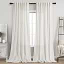 Beige White Linen Curtains 100 Inch Long for Bedroom Back Tab Filters Light Ensures Privacy Transparent Beige White Curtains Modern Farmhouse Coastal Decor Living Room Cotton Textured 52"x100"