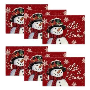 Artoid Mode Red Snowman Let It Snow Winter Placemats Set of 6, 12x18 Inch Seasonal Christmas Holiday Table Mats for Party Kitchen Dining Decoration