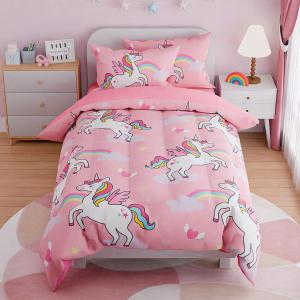 SANDJEST Unicorns Bedding Twin Set for Girls Kids Children, Ultra Soft Microfiber Comforter Set with 3-Pieces, Comforters Bed Sets Bedroom Decor
