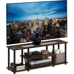 Furinno Turn-N-Tube No Tools 3D 3-Tier Entertainment Stand up to 50 inch TV, Amber Pine/Black