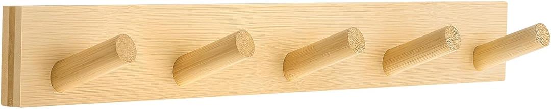 Coat Rack Wall Mount, Wooden Coat Hanger with 5 Hooks, Heavy Duty, Natural, 2 Pcs