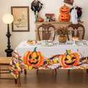 Halloween Tablecloth, Orange Jack-O-Lantern Pumpkin Leaf Holiday Table Cover Rectangular Water Resistant for Party Picnic Dinner Decor 60x102 Inch