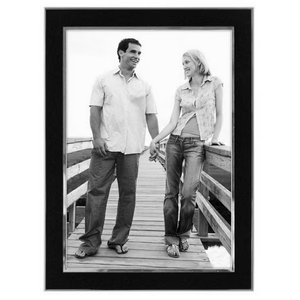 Malden International Designs Black Sleek With Silver Inside Border Picture Frame, 5x7, Black
