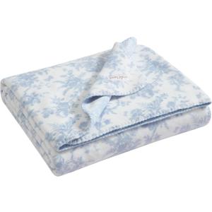 Laura Ashley - Plush Throw Blanket, 50x70, Soft and Warm with a Lightweight Feel, Reversible Floral and Stripe Design, Bedford Blue
