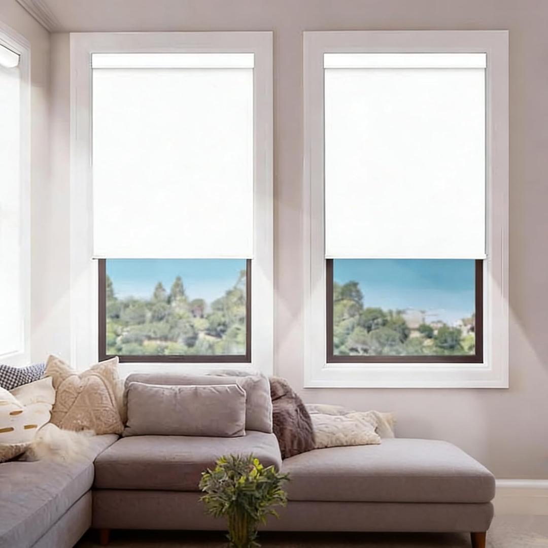 DENFOON Motorized Blinds with Remote,Thermal Electric BlindsSolar Panel,Customizable Automatic Roller Shades, Blackout Remote Control Blinds for Windows Upgrade to smart Blinds, White,35" W x 72" H