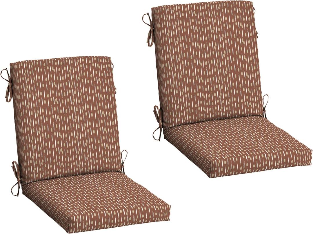Arden 2-Pack Outdoor Patio Dining Chair Cushion, 20x44, Rain-Proof Seat Pad, Fade-Resistant Outdoor Cushion Rust Red Brushed Texture