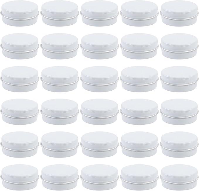 30 Pcs 0.5 oz Aluminum Tin Jar with Screw Cap with Screw Lid Refillable Container for Lip Balm White