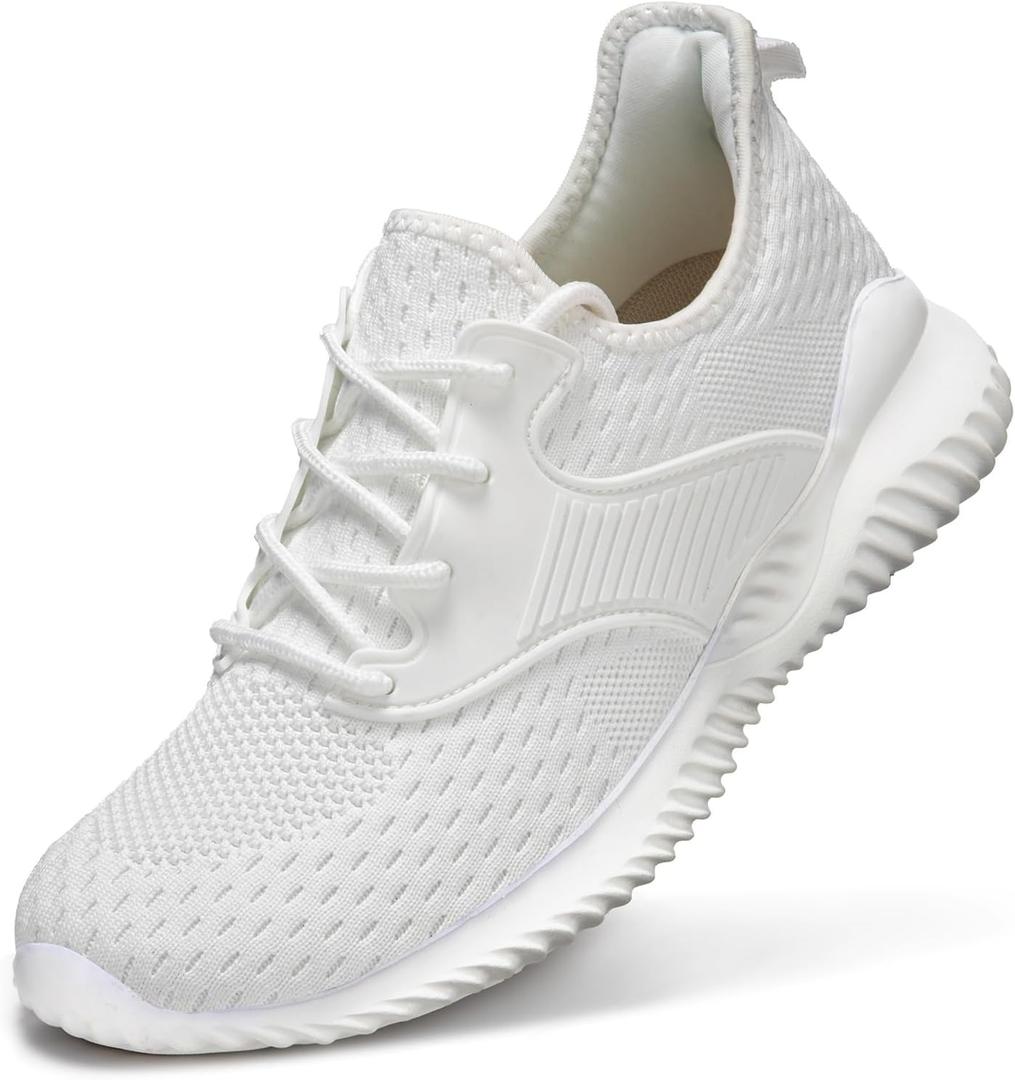 ATHMILE Womens Walking Shoes Lightweight Men Tennis Shoes Slip On Memory Foam Casual Sneakers for Gym Travel Work Outdoor Road (White)