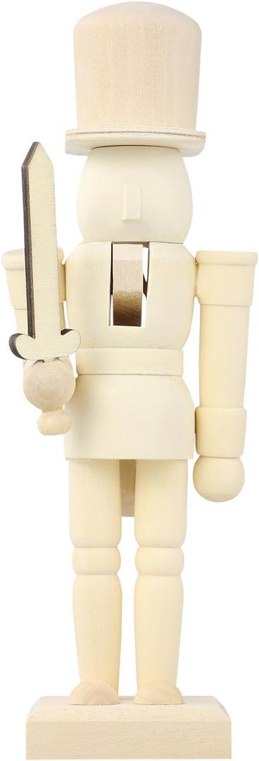 DEARMAMY 8in Christmas Unfinished Wooden Nutcracker to Paint, Natural Wooden Unpainted Nutcracker Puppet for Christmas Decor DIY Craft (with Base)