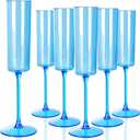 24 Pack Blue Champagne Flutes Plastic - 6 Oz Clear Blue Champagne Glasses - Disposable Plastic Wine Toasting Glasses for Party Birthday Anniversary Wedding & Celebrations