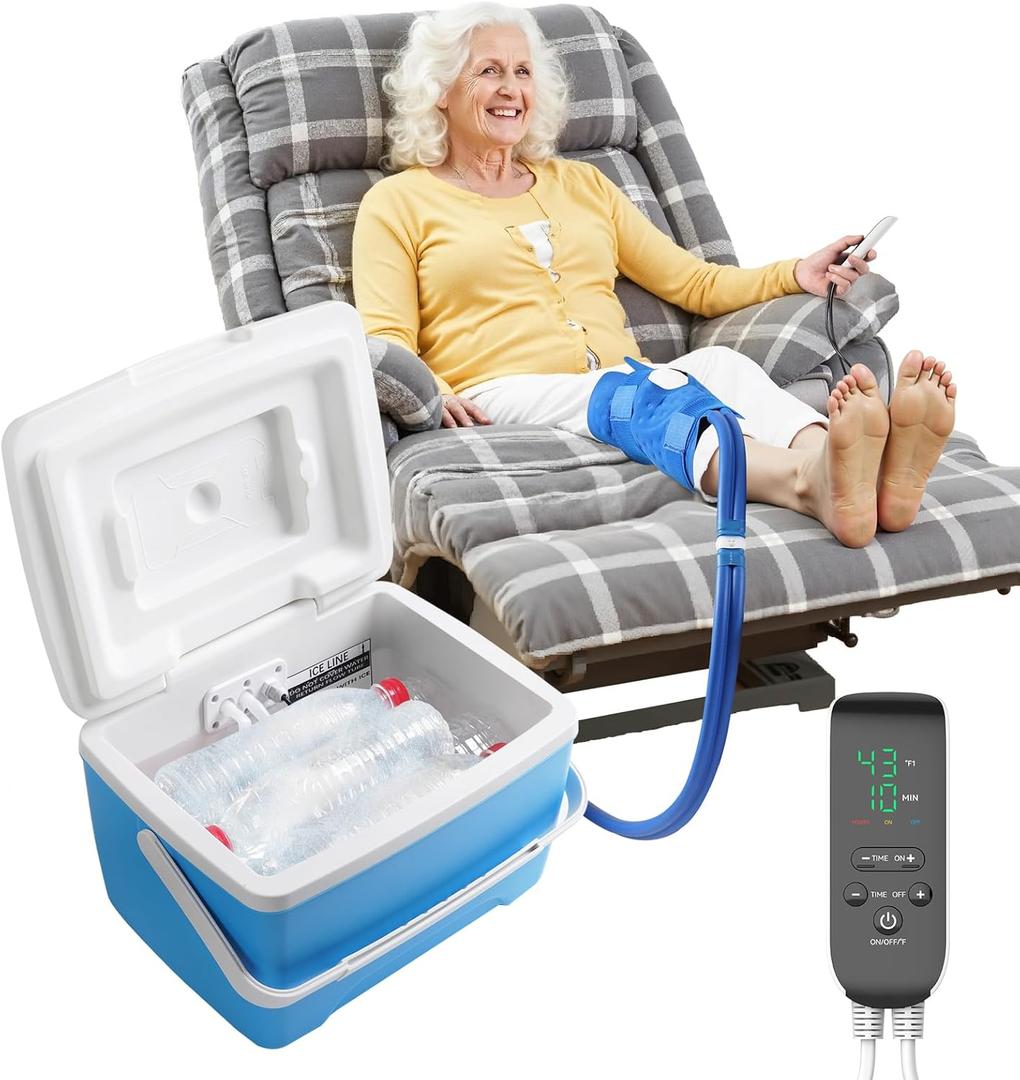 Cold Therapy Machine for Knee Replacement with Programmable Timer, Ice Machine After Surgery, Cryotherapy Pain Relief & Swelling Reduction Post-Op, Compression Pad for Knee, Ankle and Elbow
