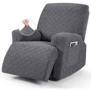 VANSOFY Oversized Recliner Chair Cover, 4-Pieces Stretch Recliner Covers for Recliner Chair Soft Reclining Chair Slipcover Jacquard Pattern Furniture Protector for Dogs Cats(Dark Gray) (1 Seater--X Large)