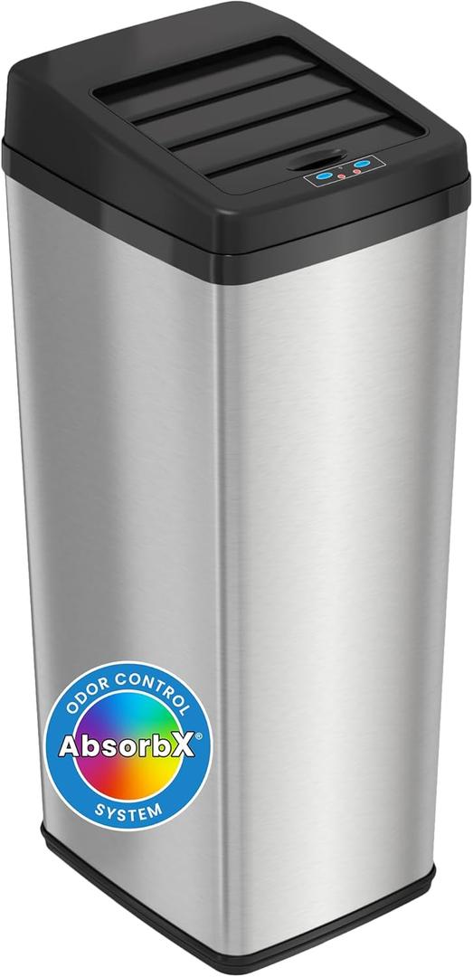 iTouchless 14 Gallon Slide Open Lid Kitchen Trash Can with, Motion Sensor Stainless Steel Rectangular Trashcan for Home Office Work Garage Bedroom Living Room Large Capacity Slim Wastebasket, Silver