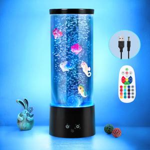 PINPON Bubble Fish Lamp Color Changing Artificial Fish Tank with USB & Battery Powered Option 4 Lighting Modes Aquarium Lamp with Remote Control Mood Light for Relax