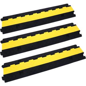 Cable Ramp Cable Protector Ramps Wire Hose Protective 2 Channel Traffic Rubber Plastic Cord Cover Speed Bump for Asphalt Concrete Gravel Driveway Outdoor, 3 Pack
