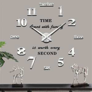 Mintime Modern Frameless DIY Wall Clock Large 3D Wall Watch Mirror Numbers for Home Office Decorations (Silver)
