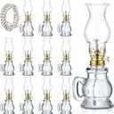 Yexiya 12 Pcs Oil Lamp Vintage Glass Kerosene Lamp Rustic Lantern Chamber Oil Clear Kerosene Hurricane with 6.6 ft Extra Wick for Indoor Use Home Decor Emergency (Elegant)