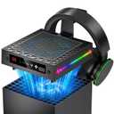 [LED Display] Auto Cooling Fan for Xbox Series X with 9 RGB Light, Cooling System Adjustable by Temperature for Xbox Series X Console, Cooler & Light Switch, Headset Hook,USB Port, for Xbox One Cases