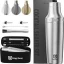 Hybrid Cocktail Shaker Set | Vacuum Insulated Stainless Steel Martini Shaker with Strainer & Jigger Lid | Travel cocktail kit with Bartender Accessory Tools | 30oz | Silver