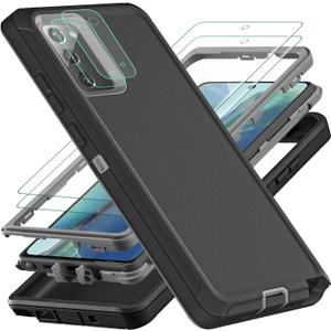 for Samsung Galaxy Note 20 Case, with 2Pcs [Self Healing Flexible TPU Screen Protector & Camera Lens Protector] Military Grade 3 in 1 Heavy Duty Case for Galaxy Note 20 5G (Black/Grey)