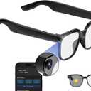 Smart Glasses with Camera,4K with Audio Bluetooth Camera Glasses for Men Women 8MP 32G HD Hidden Video Recording Support Live Feed,Ai Voice Control,150+ Language Translate, Chart GPT, WiFi, Black Glasses Frame