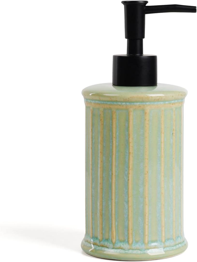 ANTIS'S HOME Soap Dispenser Liquid 11.84OZ | Ceramic Refillable Hand Dish Soap Dispenser for Kitchen Bathroom Light Green (Kiln-changed Green)