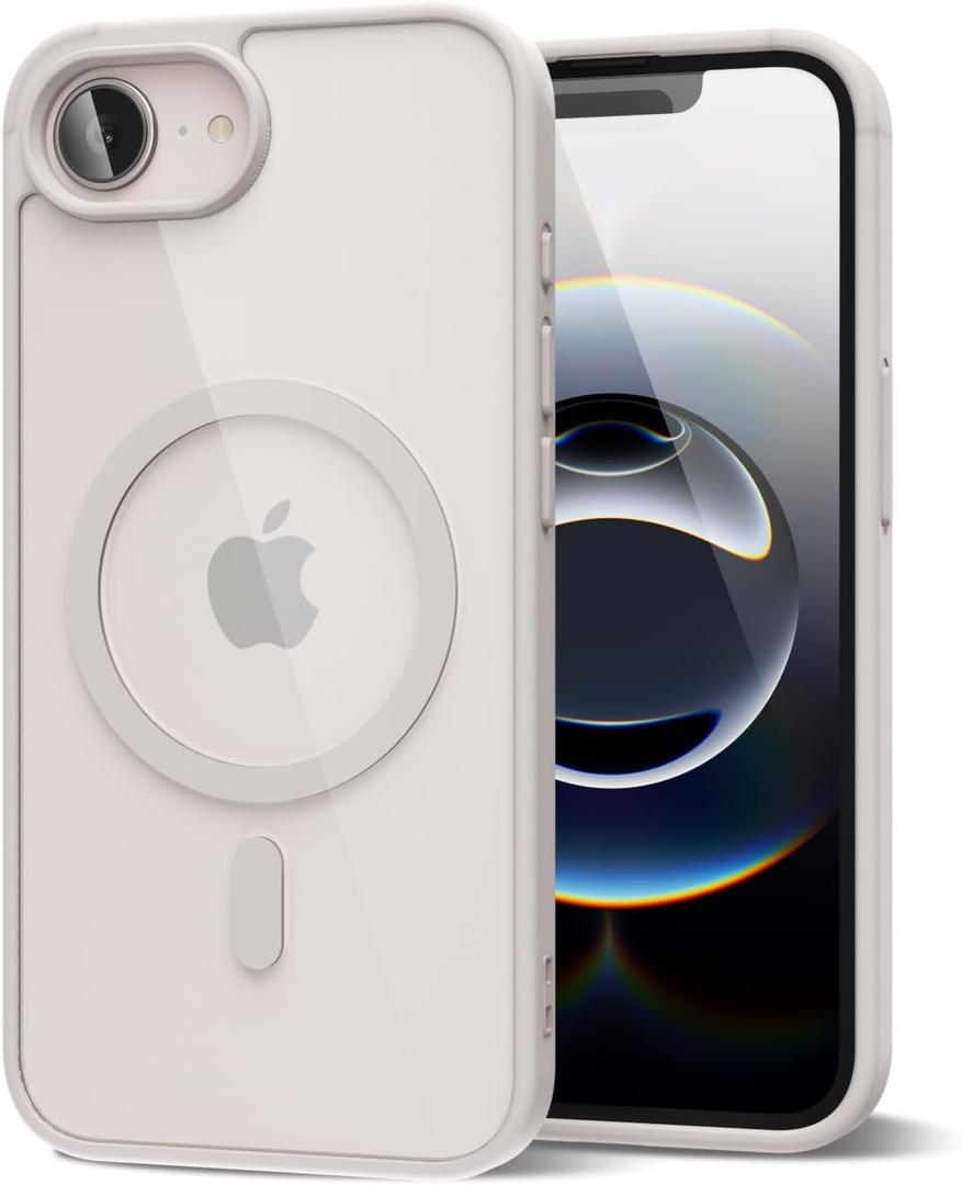 oakxco for iPhone 17e 16e Case Clear Magnetic Compatible with Magsafe, Cute Thin Slim Transparent Non-Yellowing Bumper, Shockproof Hard Shell & Soft Silicone Mag Safe Phone Case for Women, Beige Grey