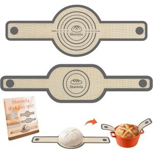 Silicone Bread Sling for Dutch Oven - Non-Stick & Heat Resistant, 2Pcs Oval and Round Reusable With Long Handles for Transfer Sourdough (Gray)