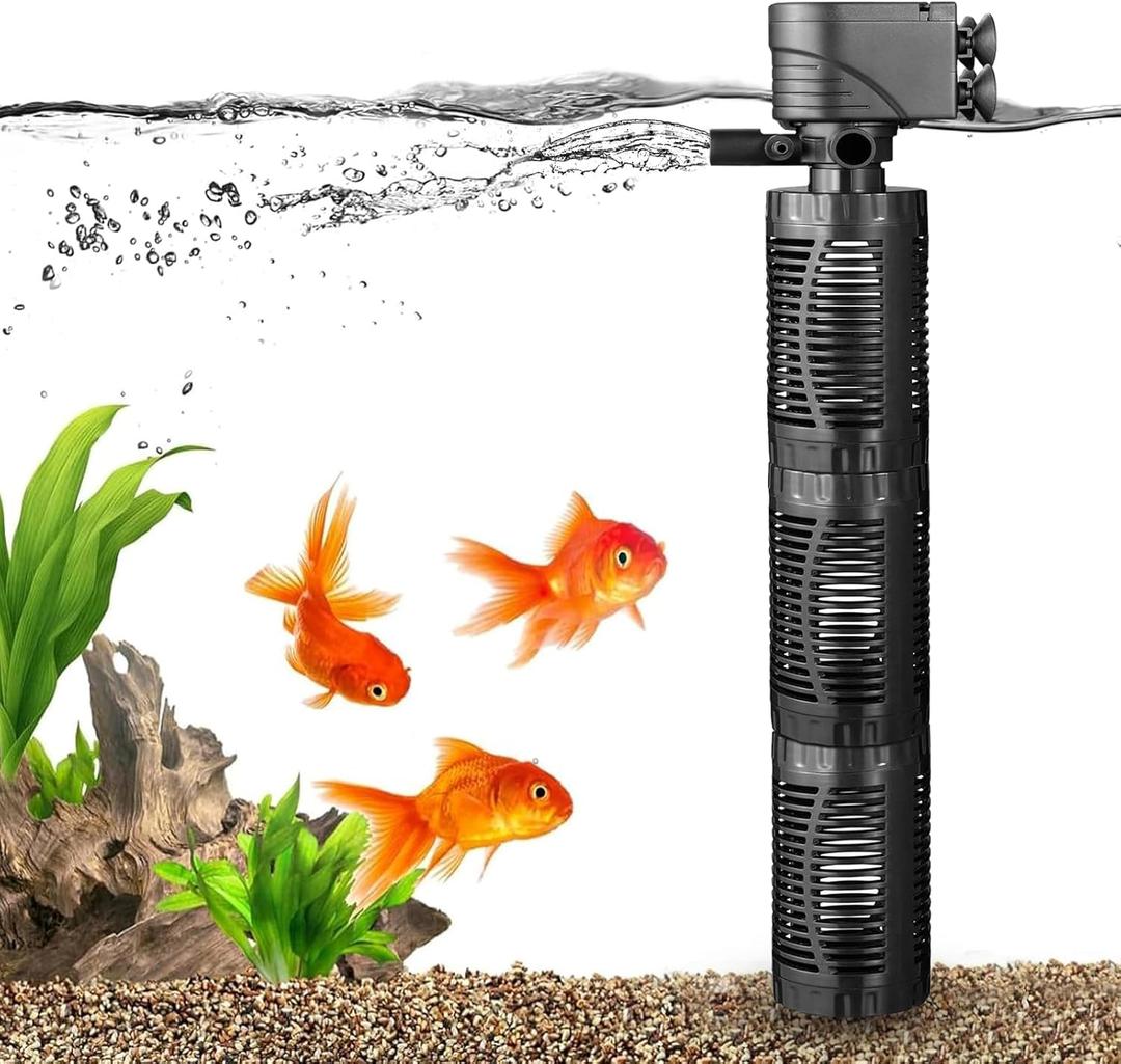 Aquarium Filter for 100-180 Gallons,3 in1 Adjustable Ultra-Quiet Fish Tank Filters,528GPH Powerful Pump Submersible Aquarium with Filtration Water Circulation, Air Supply