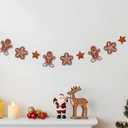 Gingerbread Themed Wreath Banner,Christmas Hanging Decoration,Christmas Colorful Flag Banner,Party Festival Wall Decoration