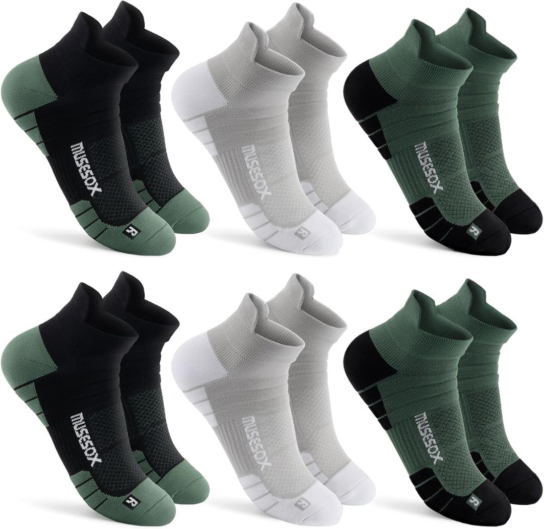 Ankle Compression Socks for Women and Men,Low Cut Compression Running Socks with Arch Support(6 Pairs)Best for Sports,Travel (Large, A04-2black+2gray+2green)