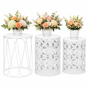 HFHOME Set of 3 Metal Outdoor Side Table, Nesting Round Coffee Table for Indoor Outdoor, Heavy Duty End Tables Plant Stand Living Room Garden Stool - white