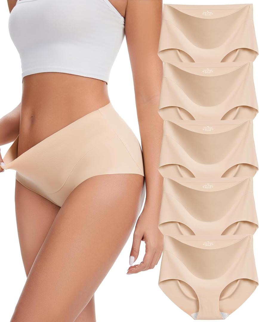 Sunm Boutique Seamless Underwear for Women, No Show Tummy Control Briefs, 23% Spandex High Waisted Women's Panties, Small