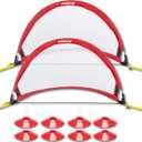 Poray Soccer Goal for Kid Easy-up Set of Two Portable Soccer Net 210D Oxford with 8 Field Marker Cones Extra Stakes Fun for Backyard and Soccer Training (Red)