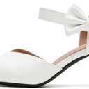 fereshte Women's Pointed Toe Bow Ankle Strap Kitten Heel Pumps, D'Orsay Style Dress Shoes (White), 46