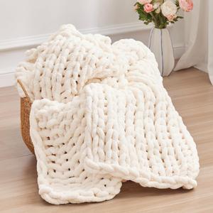 Negwoo Chunky Knit Throw Blanket, Knitted Throw Chenille Yarn, 50"*60", 50"x60"