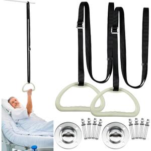 Tandefio 2 Sets Elderly Pull up Bed Trapeze Ceiling Mounted Bar Trapeze Stand Ladder Bed Helper 2 Stainless Steel Fixing Plate 8 Stainless Steel Expansion Bolt 4 Snap Hooks for Bed Mobility Transfer