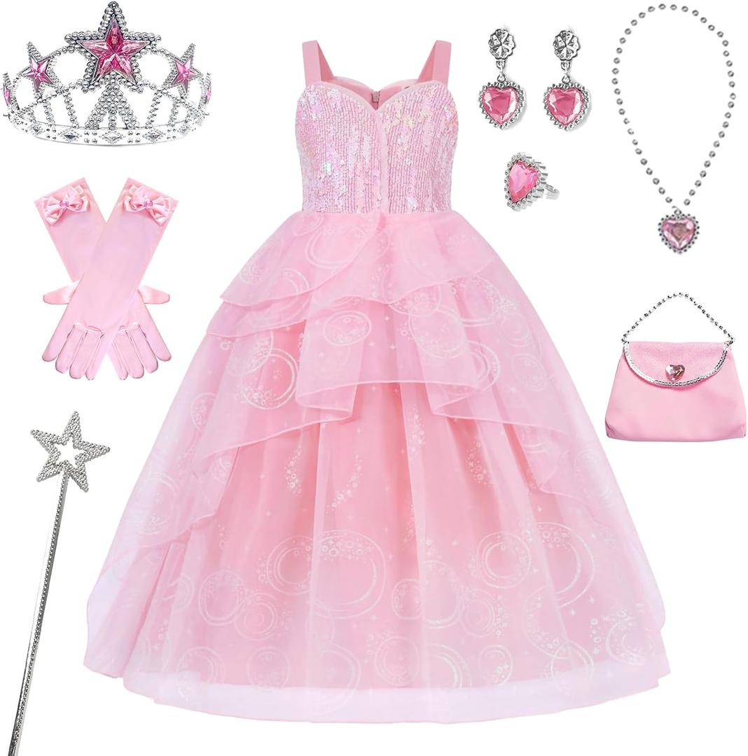 Wicked Costume Girls Kids Pink Princess Dress Party Halloween Cosplay Outfits with Accessories (4-5T)