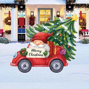 Christmas Gnome Red Truck Yard Sign, Holiday Outdoor Lawn Stake with Tree & Gift Boxes, Merry Christmas Welcome Yard Decorations with Stakes, VP24267